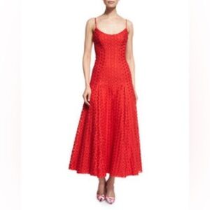 MONIQUE LHUILLIER Sleeveless Dotted Lace Midi Dress